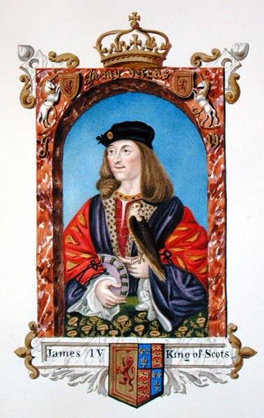 IV. Jakab skót király (1473-1513) portréja az 1825-ben kiadott "Emlékiratok Erzsébet királynő udvaráról" című kötetből (akvarell és gouache, papír). alkotó: Sarah Countess of Essex
