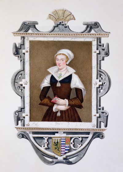 Lady Jane Gray (1537-54) „Nine-Days Queen” portréja az „Erzsébet királynő udvarának emlékei” című könyvből, 1825-ben (wc és gouache papíron) alkotó: Sarah Countess of Essex