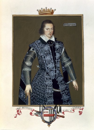 Robert Devereux (1566-1601) Essex 2. grófjának portréja Erzsébet királynő udvarának emlékirataiból Sir William Segar (fl.1913-d.1633) 1825-ben megjelent olaja nyomán (wc és gouache papíron) alkotó: Sarah Countess of Essex