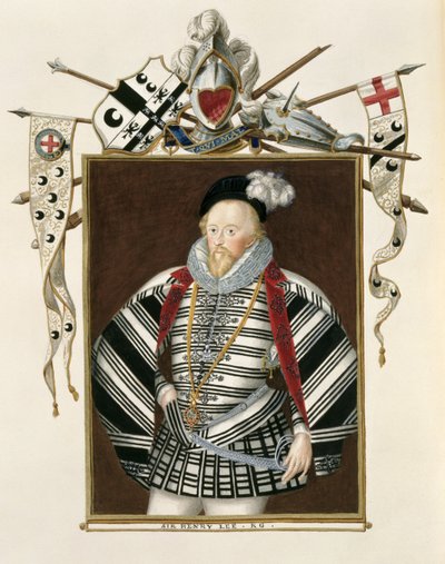 Sir Henry Lee (1530-1610) portréja az Erzsébet királynő udvarának emlékirataiból, 1825-ben, papíron alkotó: Sarah Countess of Essex