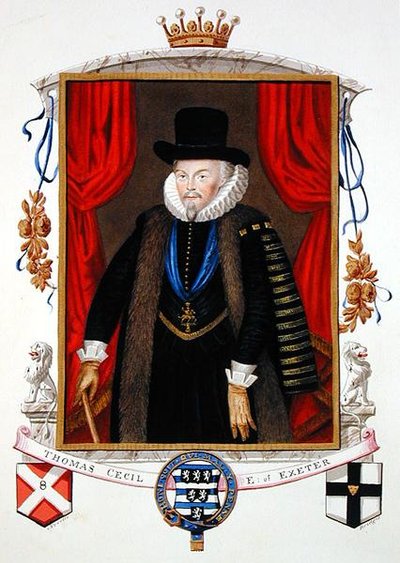 Sir Thomas Cecil (1542-1623) Exeter 1. grófja, 2. Lord Burghley portréja az Erzsébet királynő udvarának emlékirataiból, 1825-ben (akvarell és gouache, papíron) alkotó: Sarah Countess of Essex