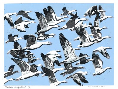 Escher inspirációja, 2017 (Linómetszet) alkotó: Sarah Drummond