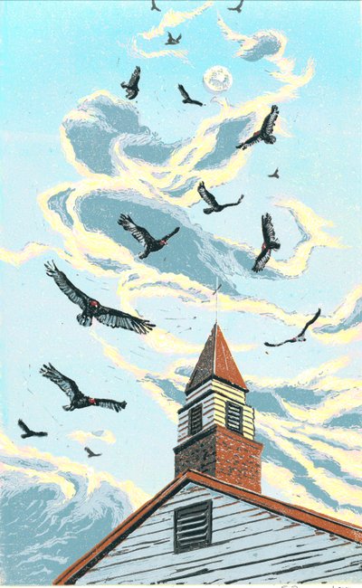 Messengers, 2024 (Linómetszet) alkotó: Sarah Drummond