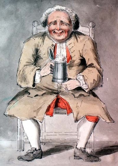 „A Dozing Toper”, egy alaktanulmányok albumából, 18. század közepe (toll és tus akvarellel) alkotó: Sarah Hamilton