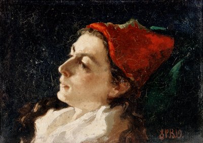 Egy vörös sapkás nő feje (olaj, vászon) alkotó: Sarah Paxton Ball Dodson