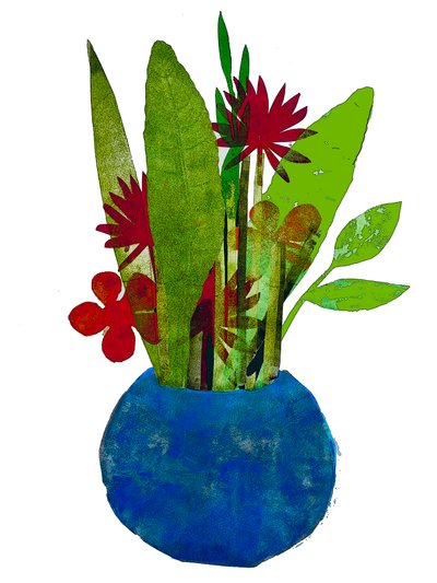 „Tál levelekből és virágokból” (mono print) 2020 alkotó: Sarah Thompson-Engels