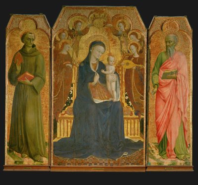 Poliptichon. Középen: Madonna és gyermeke körül ... alkotó: Sassetta (c.1392 1450)