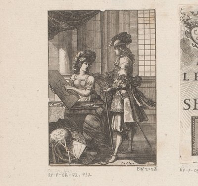 Geometria és fiatal férfi geometriai rajzzal Címlap ehhez: Pratique de la géometrie, sur le papier et sur le terrain (...), 1669 alkotó: Sébastien Leclerc (I)