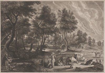 Tanyasi táj vadászokkal és tejeslányokkal alkotó: Schelte Adams Bolswert, after Sir Peter Paul Rubens