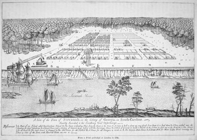Savannah, Georgia kilátása 1741-ben (litho) alkotó: School American
