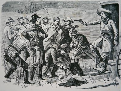 Négy bandita legyőz és kifosztott két tisztet és hét katonát Bismarck közelében, Dakota Területen, a New York Illustrated Timestól alkotó: School American