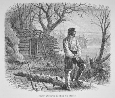 Roger Williams kabint épít a Seekonk folyón (litho) alkotó: School American