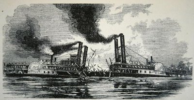 A „nyugati világ” ütközése a „H.R.W Hill”-vel, a Mississippin (metszet) alkotó: School American