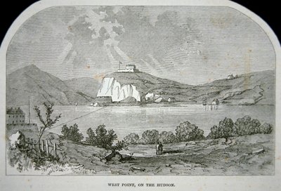 West Point, a kulcsfontosságú erőd, amelyet Benedict Arnold tervezett átadni a briteknek a függetlenségi háború alatt (litho) alkotó: School American
