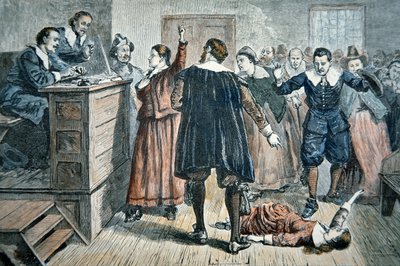 Salemi boszorkányok – egy lány, akit megbabonáztak egy tárgyaláson 1692-ben (színes litó) alkotó: School American