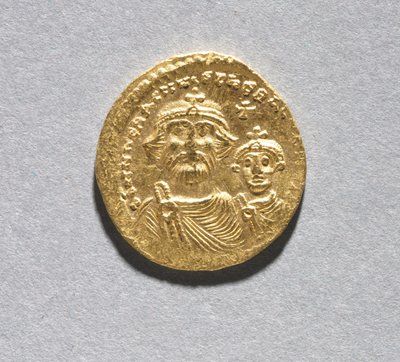 Solidus Herakliusszal és fiával, Heraclius Constantinussal (előlap), 616-625 körül (arany) (lásd a CVL 499741 hátoldalát) alkotó: School Byzantine