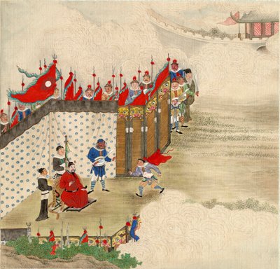 Kínai művészet: egy kínai herceg hírnököt kapott selyemen szarvasmarhát a kínai iskolából 1820 körül. Mérete 24,6 x 23,7 cm Magángyűjtemény alkotó: School Chinese