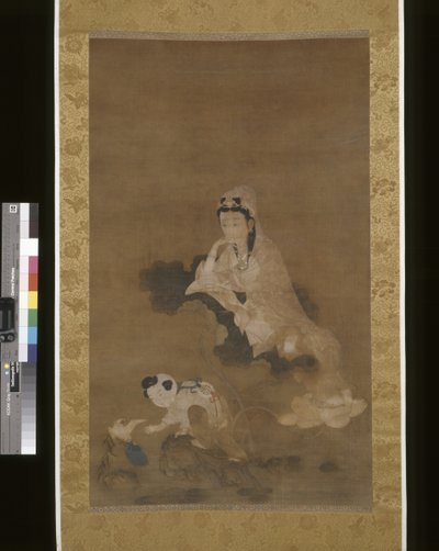 Avalokitesvara (Guanyin) Lotuson (tinta és szín selyemen) alkotó: School Chinese