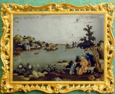 Kínai tükörfestmény tájról, zenéről és versről (pigment a tükörön) alkotó: School Chinese
