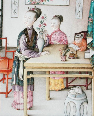 Részlet a császári kantoni panelről, Qianlong időszakból alkotó: School Chinese