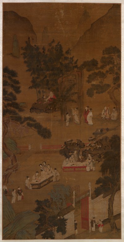 Elegáns összejövetel a Western Gardenben, 1600 körül (tinta és szín selyemen) alkotó: School Chinese