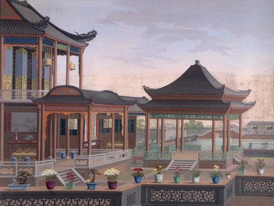 Egy kínai tisztviselő háza, 1800-2005 körül (átlátszatlan akvarell papíron) alkotó: School Chinese
