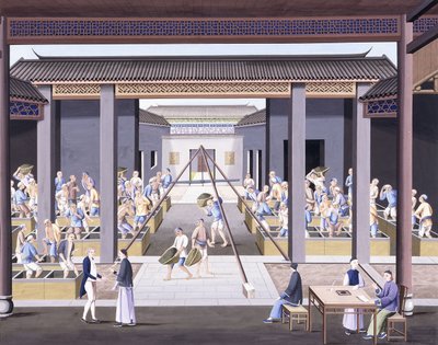 Pounding the Tea, 1800 körül (gouache rajzok nehéz natív papíron) alkotó: School Chinese
