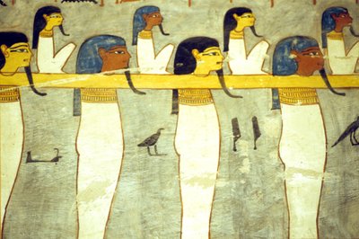 Ókori Egyiptom, Festészet, Az alvilág Hathorhoz kötődő istenei, isteni tehén, a napbarkot vontató, I. Ramszesz sírja, Théba alkotó: School Egyptian