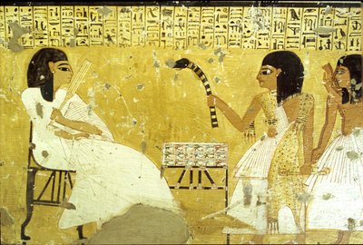 Ókori Egyiptom, Inherkhau sírja, Théba, Inherkhau fiai előtt, akik a papi teendőket végzik, leopárdbőrt visel, falfestmény, Nemesek völgye, 20. dinasztia (fotó) alkotó: School Egyptian