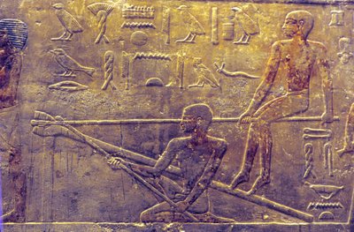 Ókori Egyiptom, Falfaragás/festészet, Mastaba/Ti sírja, Szakkara, 5. dinasztia, Hajóépítés (fénykép) alkotó: School Egyptian