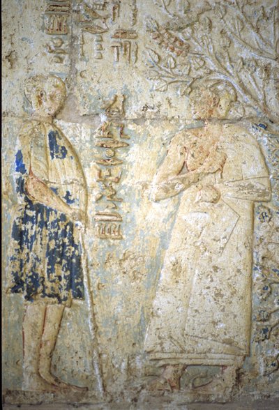 Ókori Egyiptom, falfestmény, Petoszirisz sírja, Tuna el Gebel, Kr. e. 300, Petoszirisz és felesége (fotó) alkotó: School Egyptian