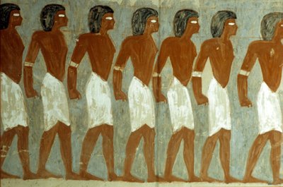 Ókori Egyiptom, falfestmény, Megkötözött foglyok, Festmény hiányos, Horemheb sírja alkotó: School Egyptian