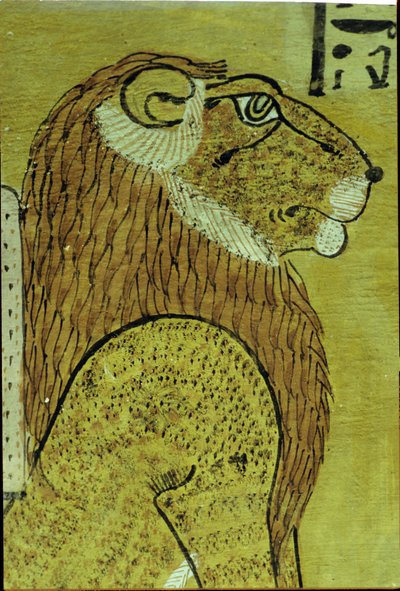 Ókori Egyiptom, falfestmény, Inherkhau sírja, Théba, A két oroszlán egyike, a ma és a holnap őrzői, 20. dinasztia (fotó) alkotó: School Egyptian