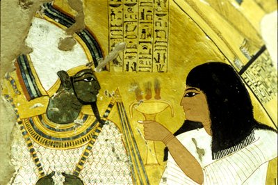 Ókori Egyiptom, falfestmény Inherkhau sírja, Théba, Nemesek sírja, 20. dinasztia, Inherkhau áldozatot mutat be Ozirisznek (fotó) alkotó: School Egyptian