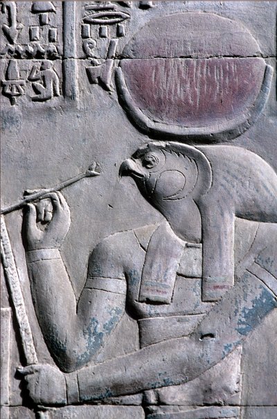 Ókori Egyiptom, falfestmény/faragás, Hórusz papirusztekercsre ír, Sebek és Hórusz temploma, Kom Ombo (fotó) alkotó: School Egyptian