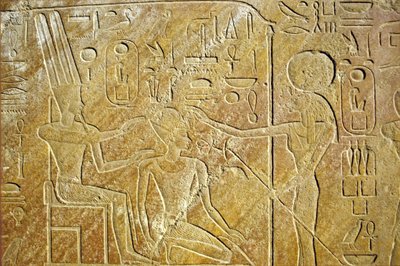 Ókori Egyiptom, falfestmény/fafaragás, Sakhmet címek Amon Ra és Hatsepszut, Karnaki templom, Luxor alkotó: School Egyptian