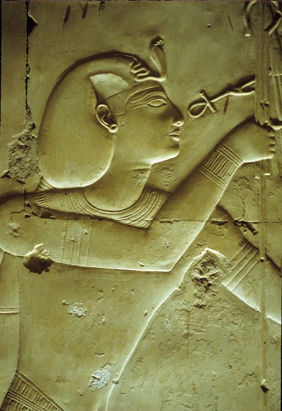 Ókori Egyiptom, Falfestés/faragás, I. Seti életet kap, az ankh jelképezi, I. Seti temploma, Abydos alkotó: School Egyptian