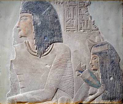Art Egypt: Ieneminet és felesége, Takha. Freskó a 18. dinasztia Új Birodalom időszakáról (Kr. e. XIV. század). Párizs, Musee du Louvre alkotó: School Egyptian