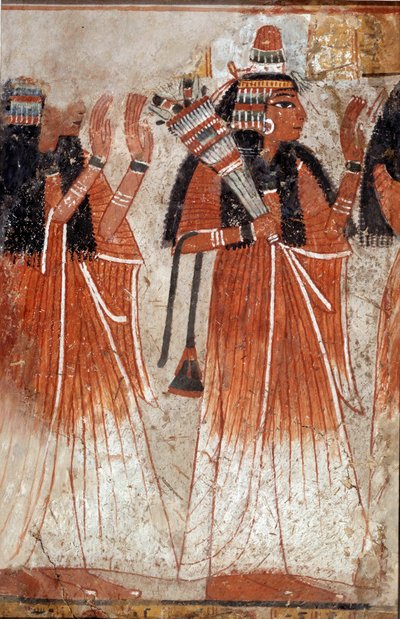 Egyiptomi antikvitás: Niay sírjából származó falfestmény töredéke, amely az elhunyt rokonainak szennyeződését ábrázolja. Dra Aboul Naga helyéről. 19. dinasztia (Kr. e. 1295-1186) V. 0,61x0,39 m alkotó: School Egyptian