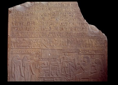 Egyiptomi ókor: temetési sztélé, amelyet kódnyelvű, hieroglifák formájú felirat borít. Párizs, Louvre Múzeum alkotó: School Egyptian