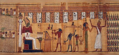 Egyiptomi antiquitis: a lelkek mérlegelése, Chahapiimou Halottak Könyvének papirusza, Amon csillagászainak elöljárója. Ptolemaioszi időszak (i.e. 332-30) Kr.e. 500-100 körül Párizs, Louvre Múzeum alkotó: School Egyptian