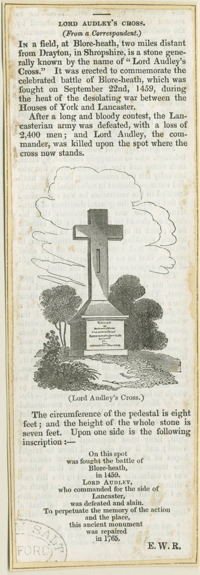 Drayton-in-Hales – „Audley Cross on Blore Heath”: fametszet, és [?19. század] (nyomtatott) alkotó: School English