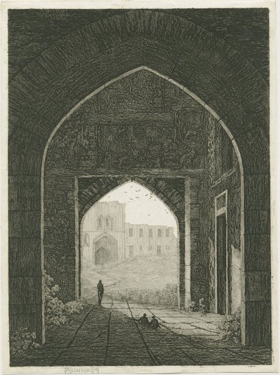 Dudley kastély – Gatehouse és North Gateway: rézkarc, és [?19. század] (nyomtatás) alkotó: School English