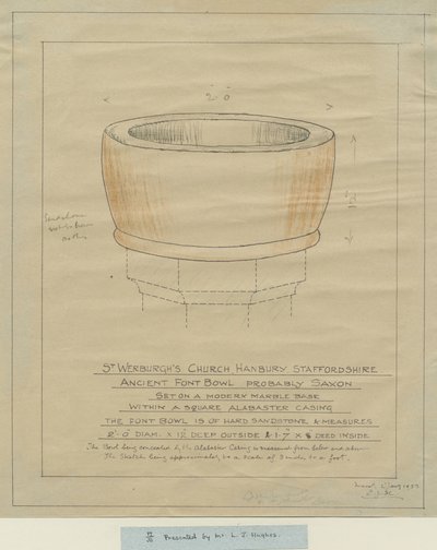 Hanbury Church – Ancient Font Bowl: tracing, nd [1933] (rajz) alkotó: School English