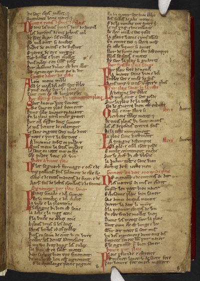 Harley MS 2558 f.8r, Novele cirurgerie, kivonat (365 sor). Orvosi receptgyűjtemény angol-normann versben (vellum) alkotó: School English