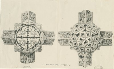Lichfield katedrális belseje – faragott lombozat: litográfia, és [?XIX. század] (nyomtatott) alkotó: School English