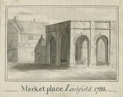 Lichfield - Market Place: szépia mosó rajz alkotó: School English