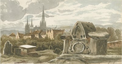 Lichfield - Régi sír a Szent Mihály templomkertben: akvarell festmény, nd [?19. század] (festmény) alkotó: School English