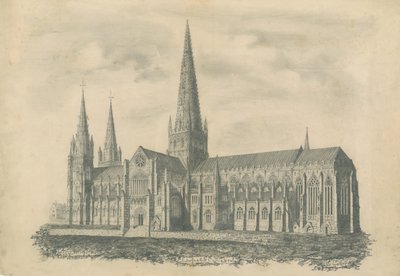 Lichfield katedrális – délkeleti nézet: metszet, és [?19. század] (nyomtatás) alkotó: School English