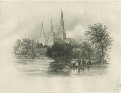 Lichfield katedrális – délnyugati nézet: metszet (matricás), nd [c 1842] (nyomtatás) alkotó: School English
